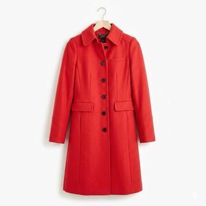 J. Crew Top Coat Womens 0 Red Wool Blend Twee Academia Preppy
